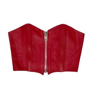 Vintage Berman Red Leather Corset Top Strapless Zip Front Bustier Small Korea